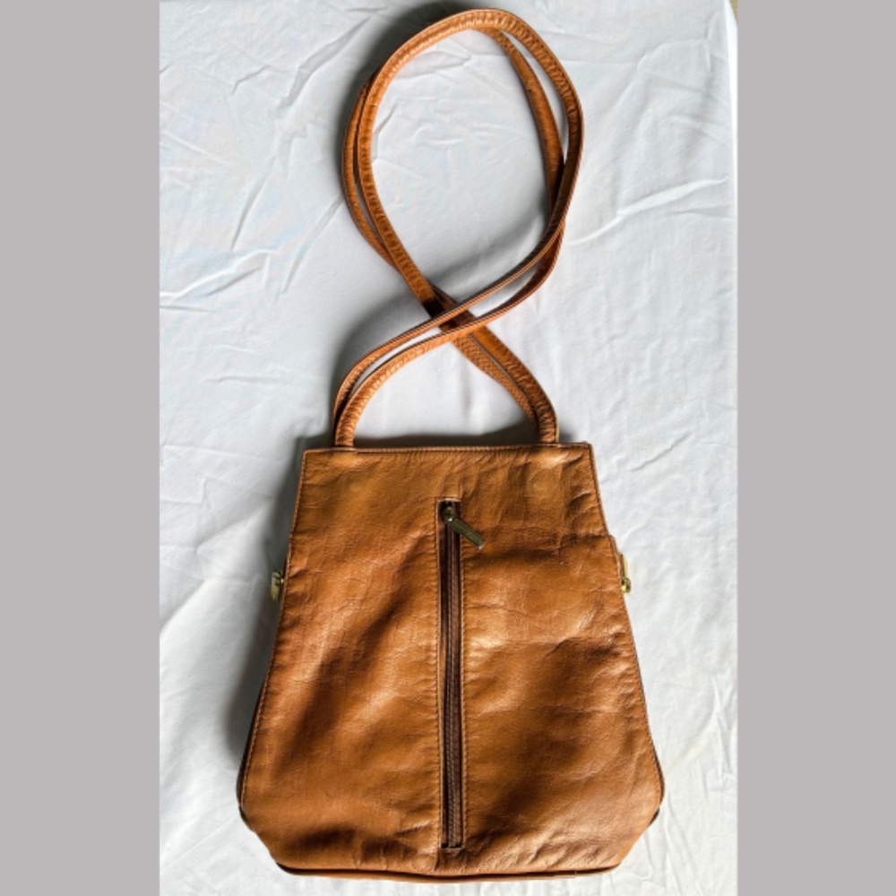 Vintage 80's Valentino Di Paolo woman's brown leather shoulder zipper handbag